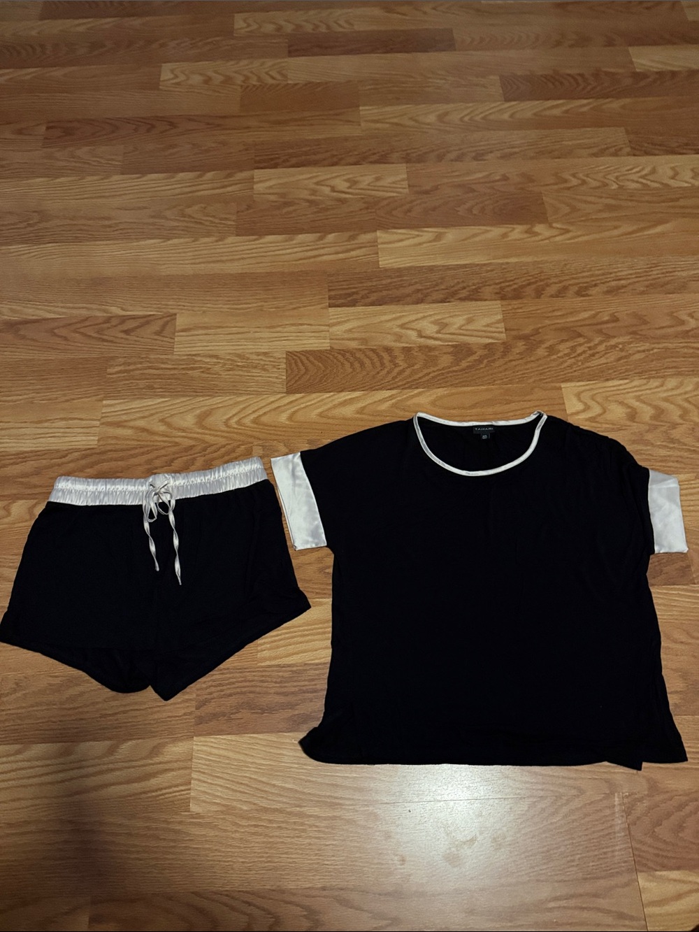 Tahari Black and White Short Sleeve Top & Shorts Pajama Set